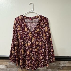 Vince Camuto Burgundy Floral Blouse Large